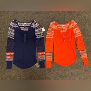 TWO Free People Fair Isle Thermal Henley Size Small
